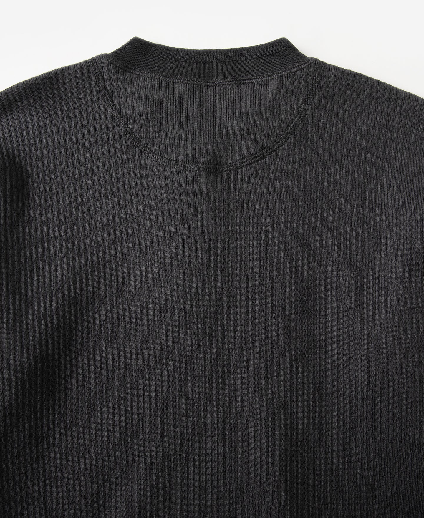 Ribbed Long Sleeve Henley T-Shirt - Black - Image 7
