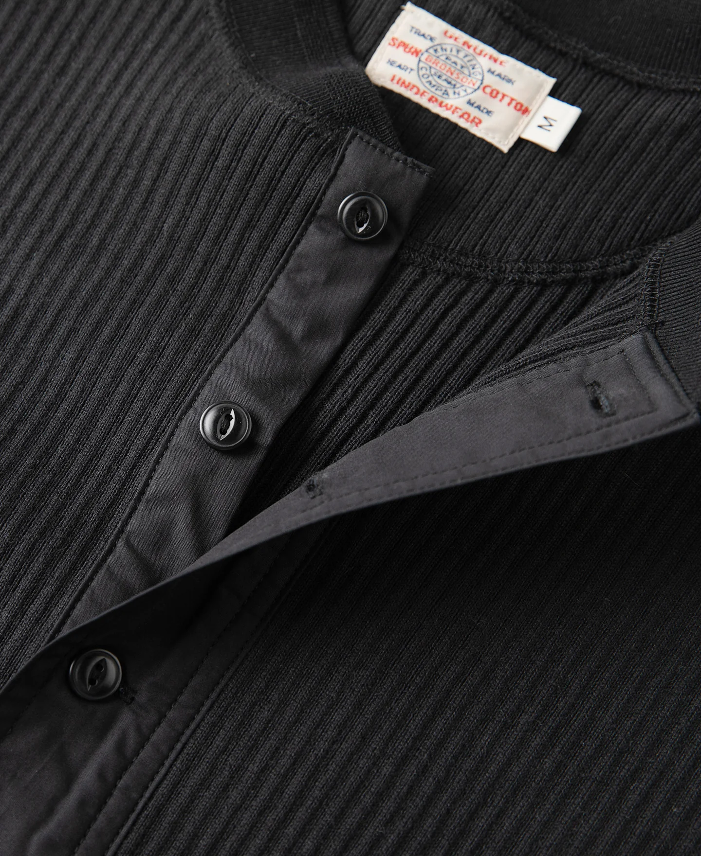 Ribbed Long Sleeve Henley T-Shirt - Black - Image 8