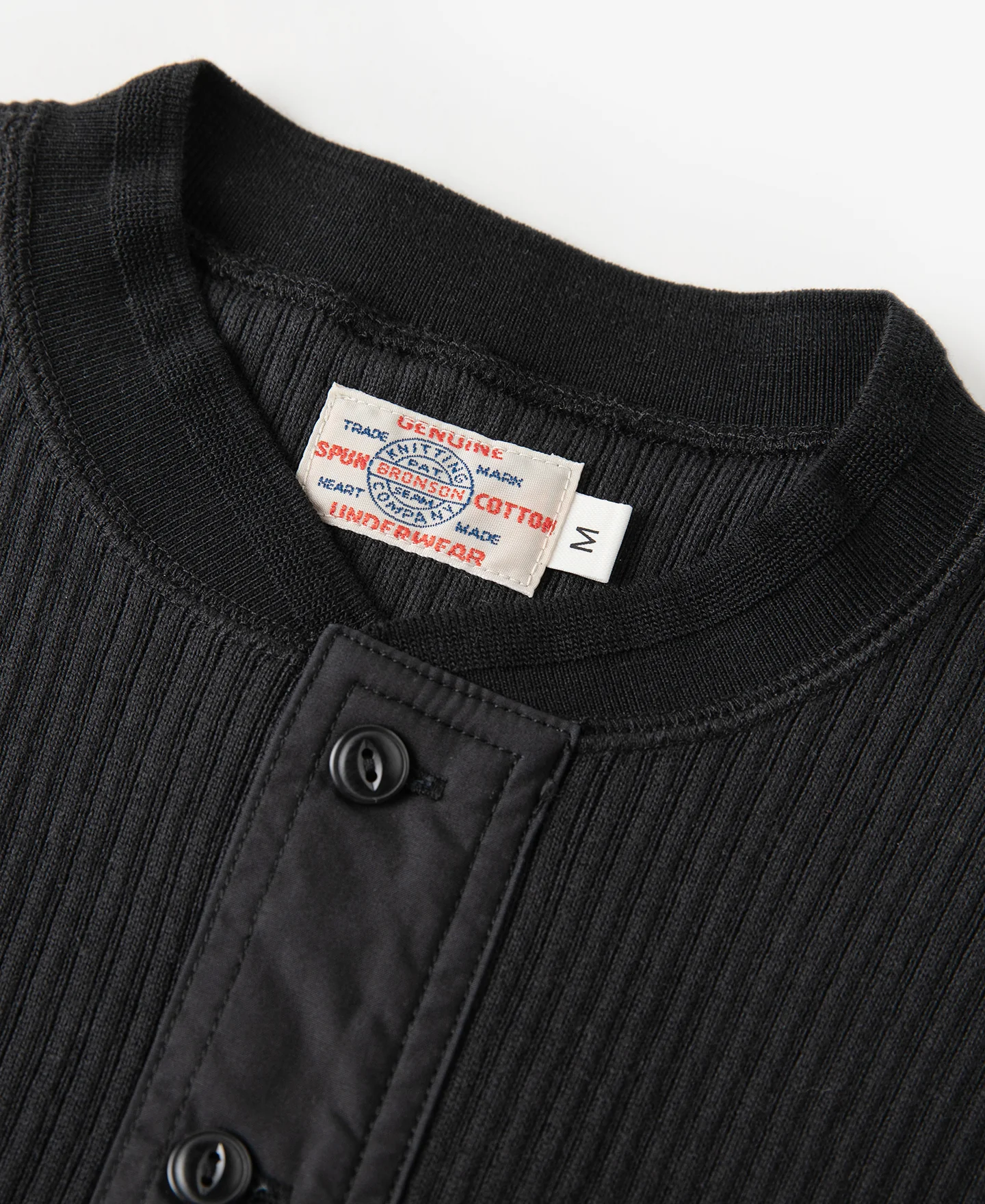 Ribbed Long Sleeve Henley T-Shirt - Black - Image 9