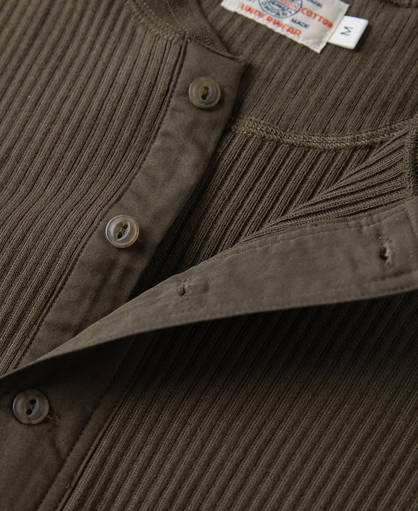 Ribbed Long Sleeve Henley T-Shirt - Olive Brown - Image 11