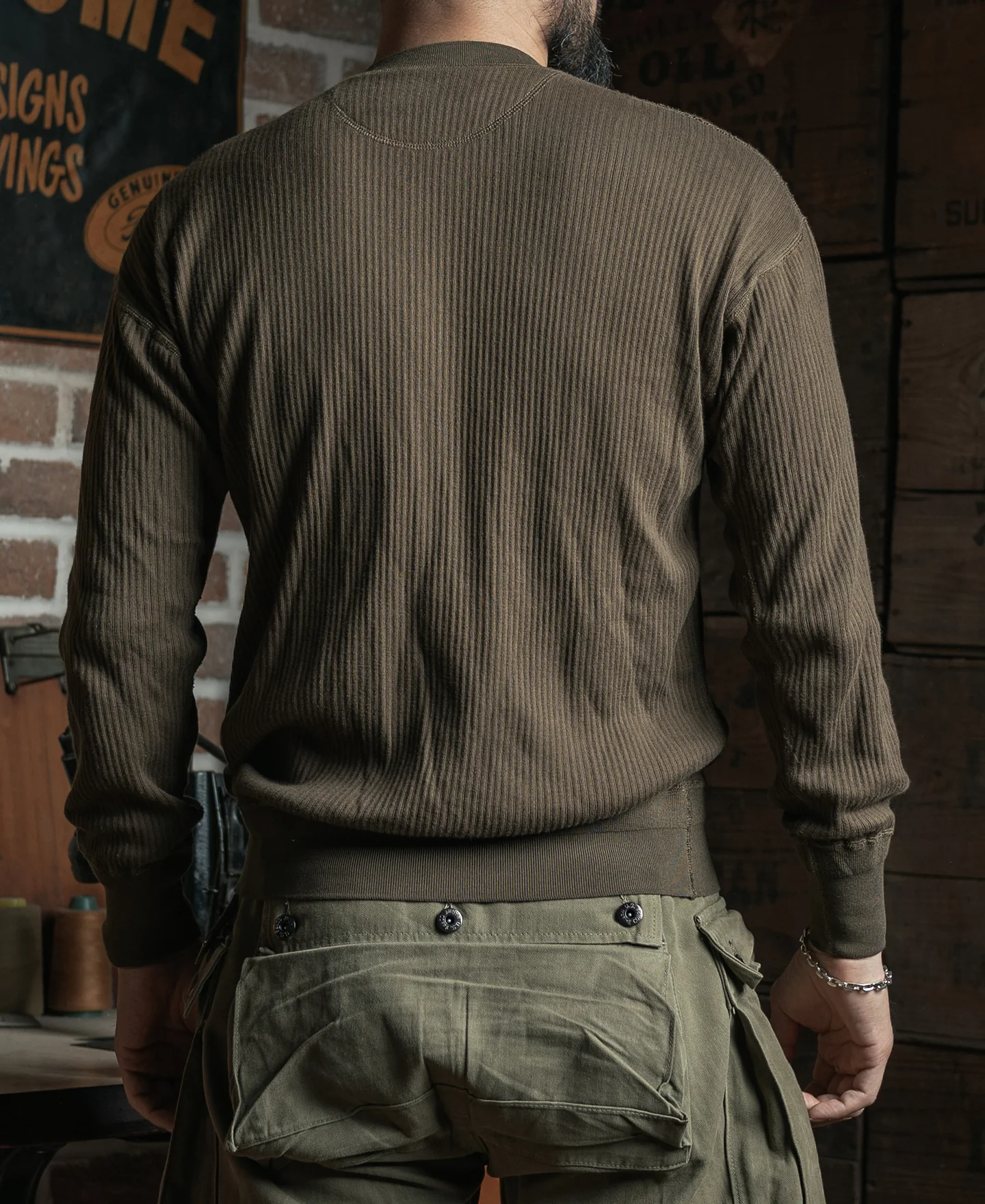 Ribbed Long Sleeve Henley T-Shirt - Olive Brown - Image 4