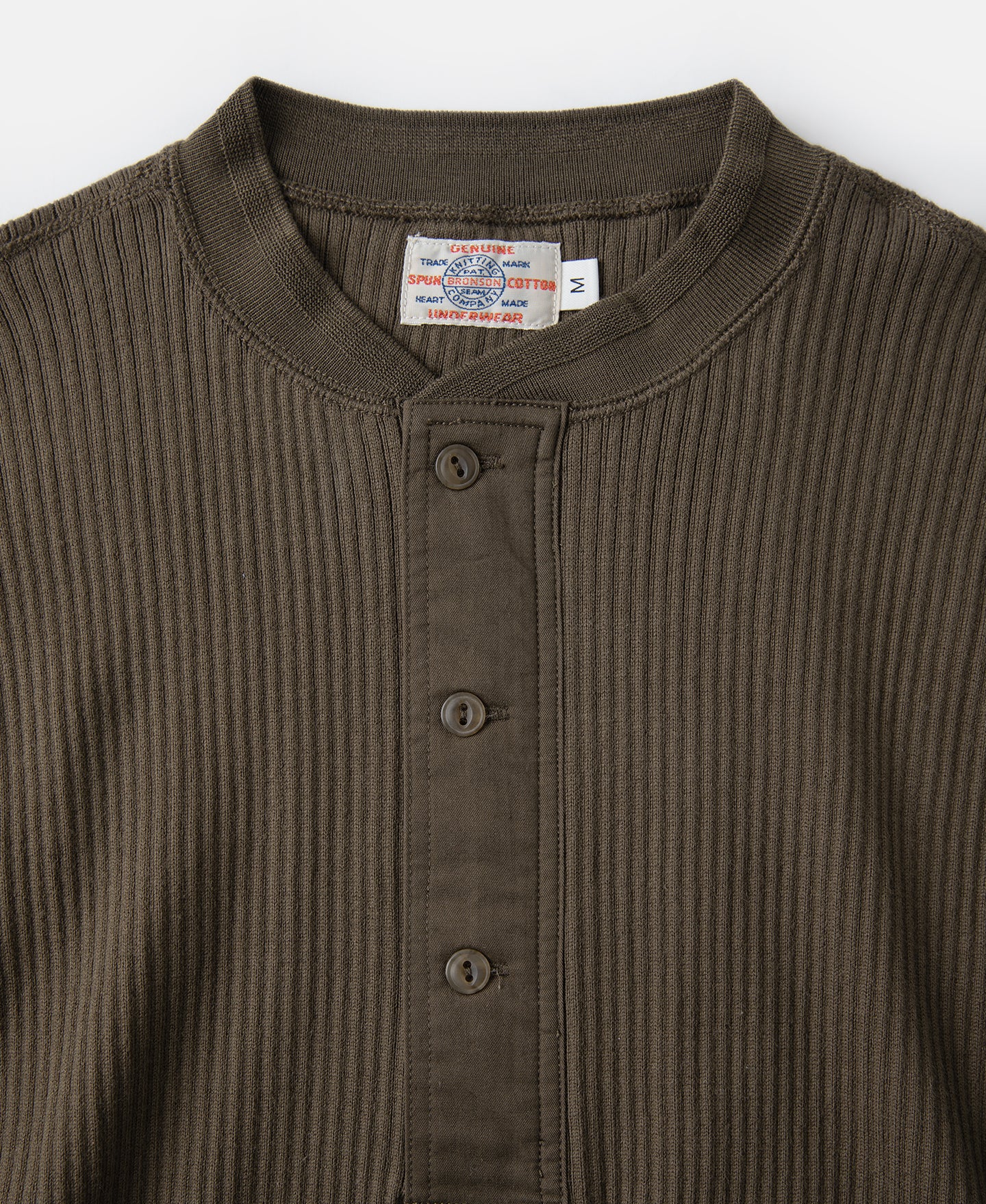 Ribbed Long Sleeve Henley T-Shirt - Olive Brown - Image 7
