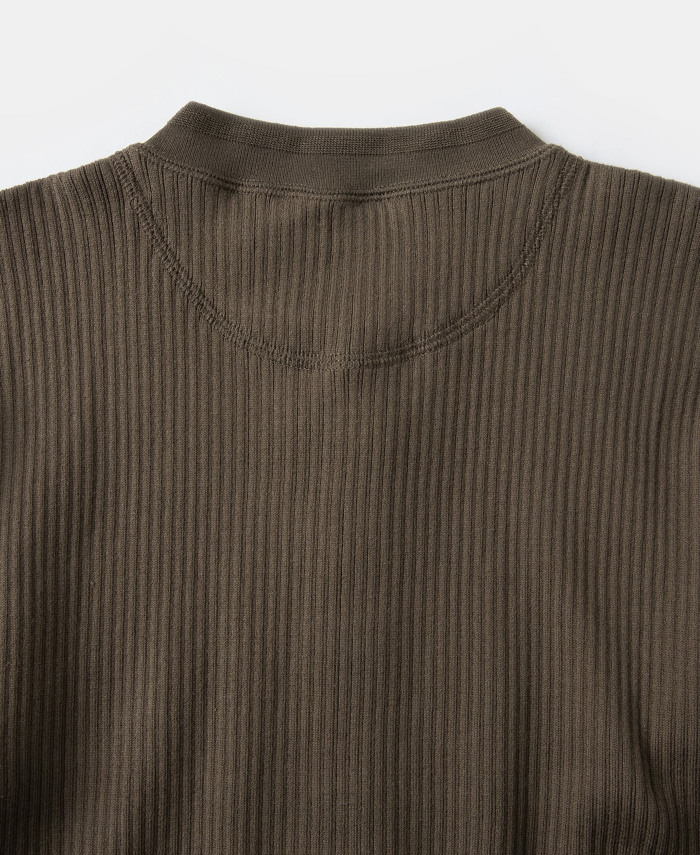 Ribbed Long Sleeve Henley T-Shirt - Olive Brown - Image 8