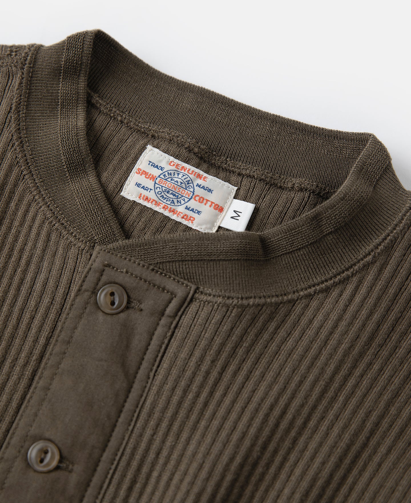 Ribbed Long Sleeve Henley T-Shirt - Olive Brown - Image 9