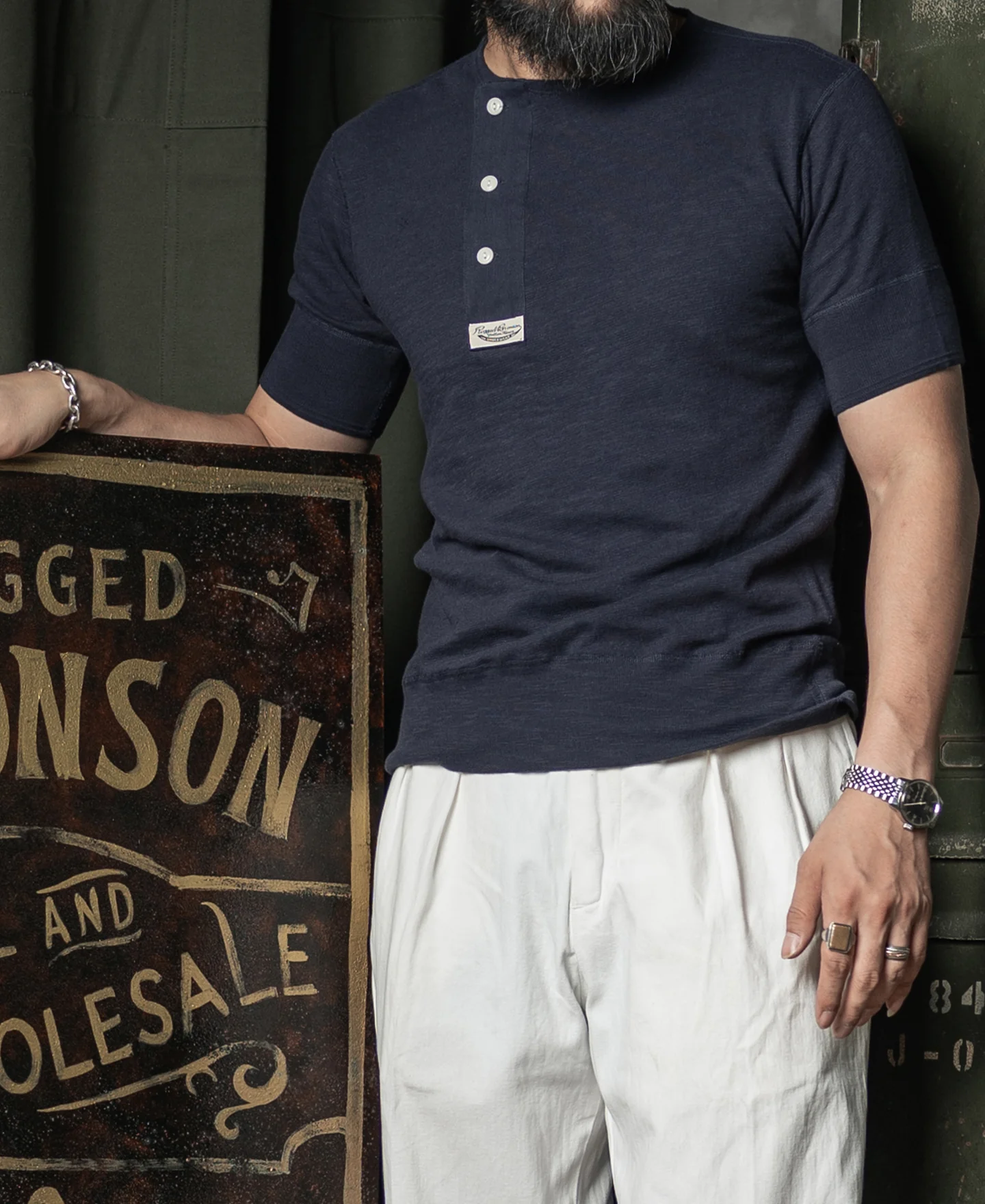 Side Closing Short Sleeve Henley T-Shirt - Navy - Image 3