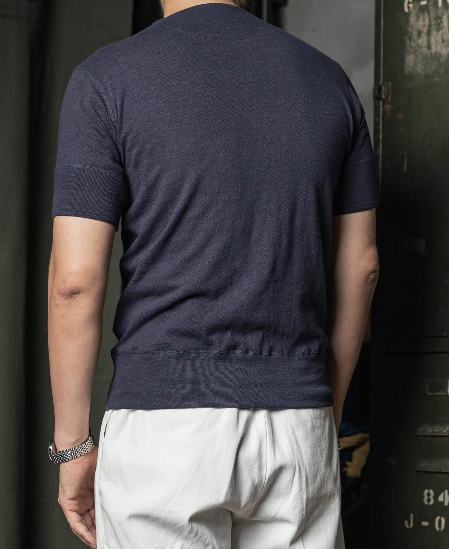 Side Closing Short Sleeve Henley T-Shirt - Navy - Image 5