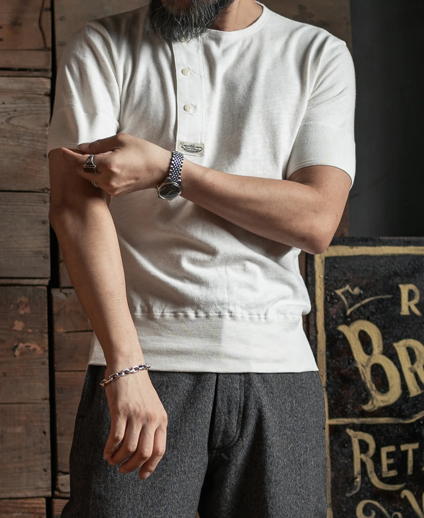 Side Closing Short Sleeve Henley T-Shirt - White - Image 3