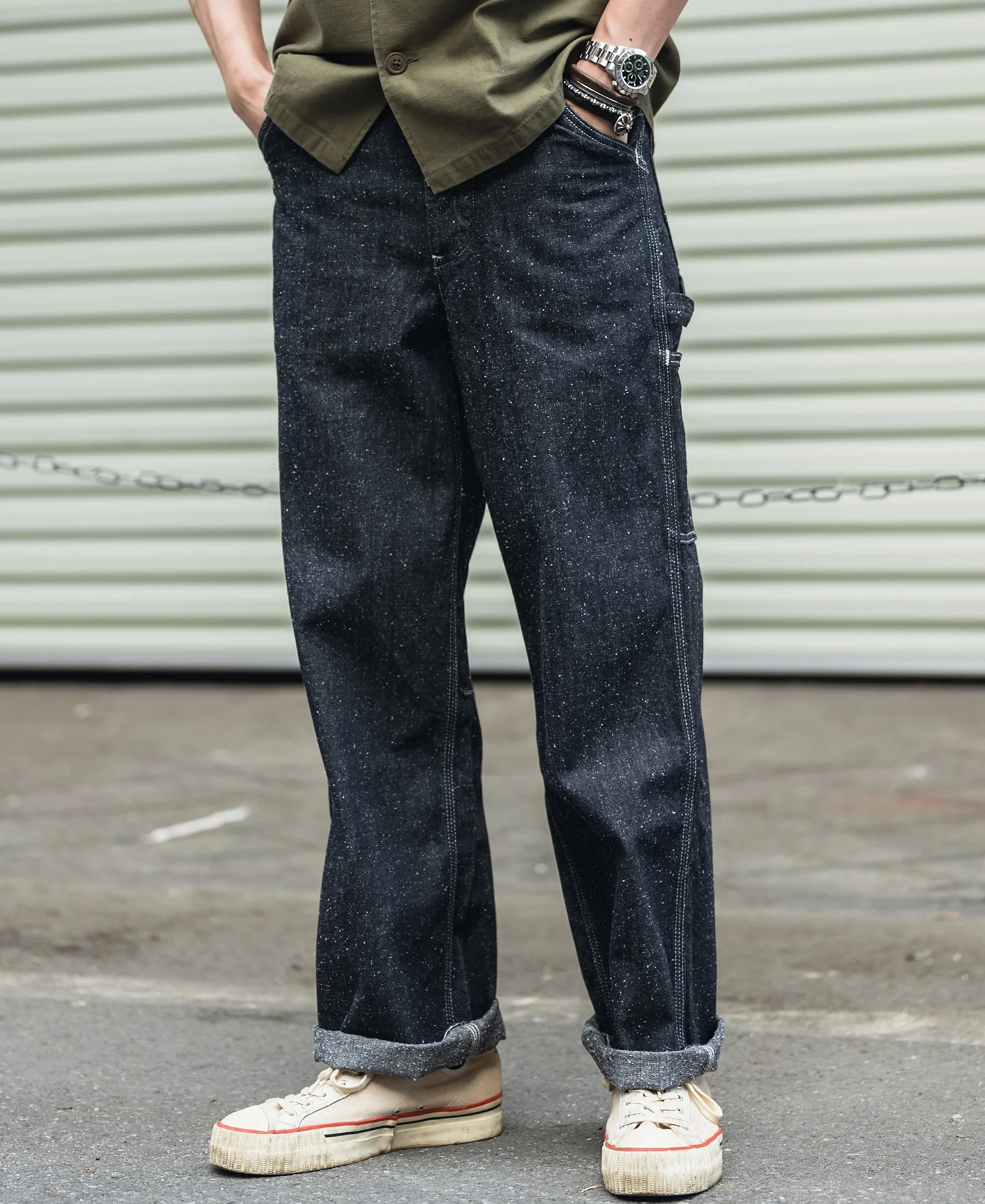 Slub Pearl Yarn Indigo Denim Carpenter Pants - Image 3