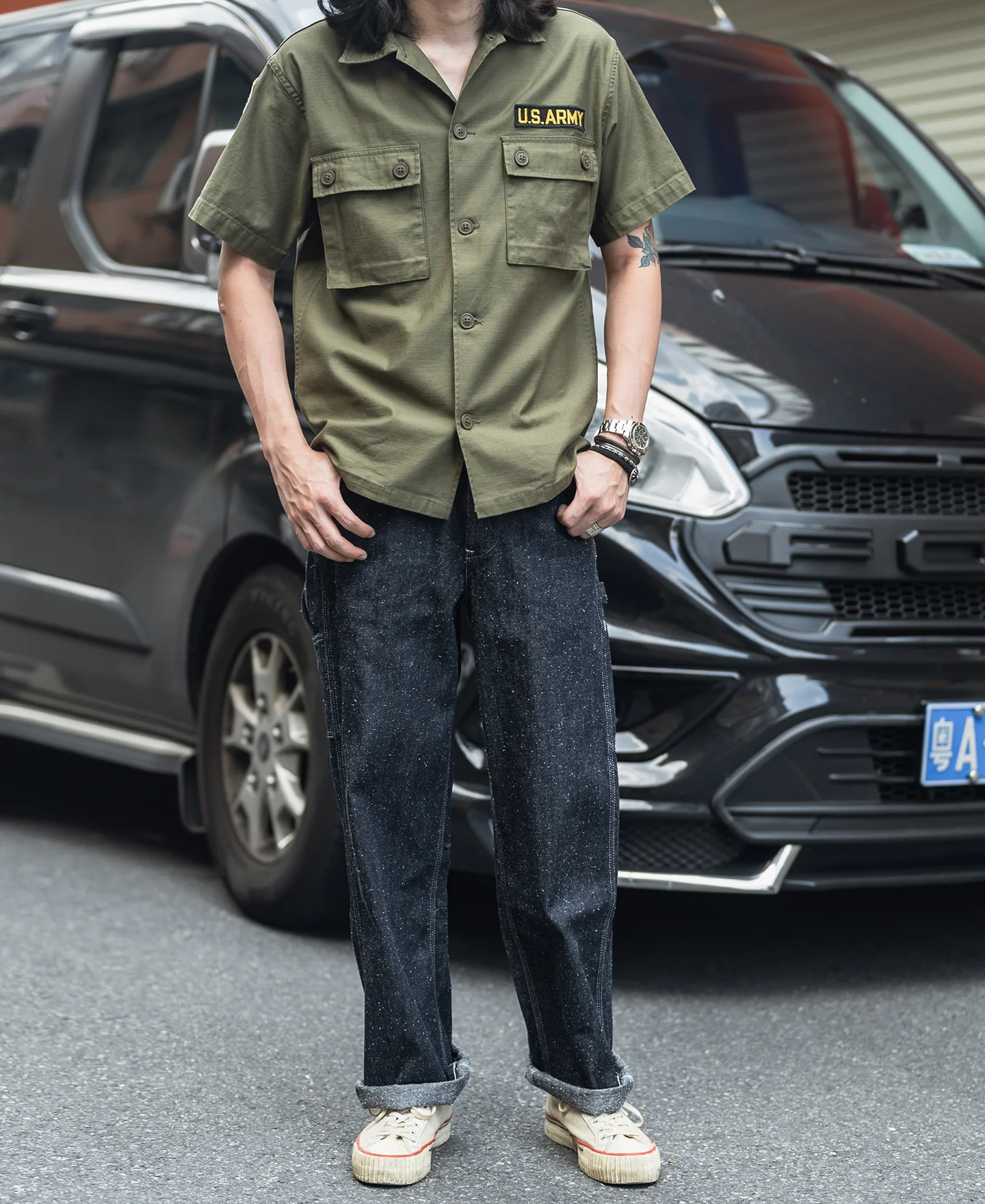 Slub Pearl Yarn Indigo Denim Carpenter Pants - Image 5