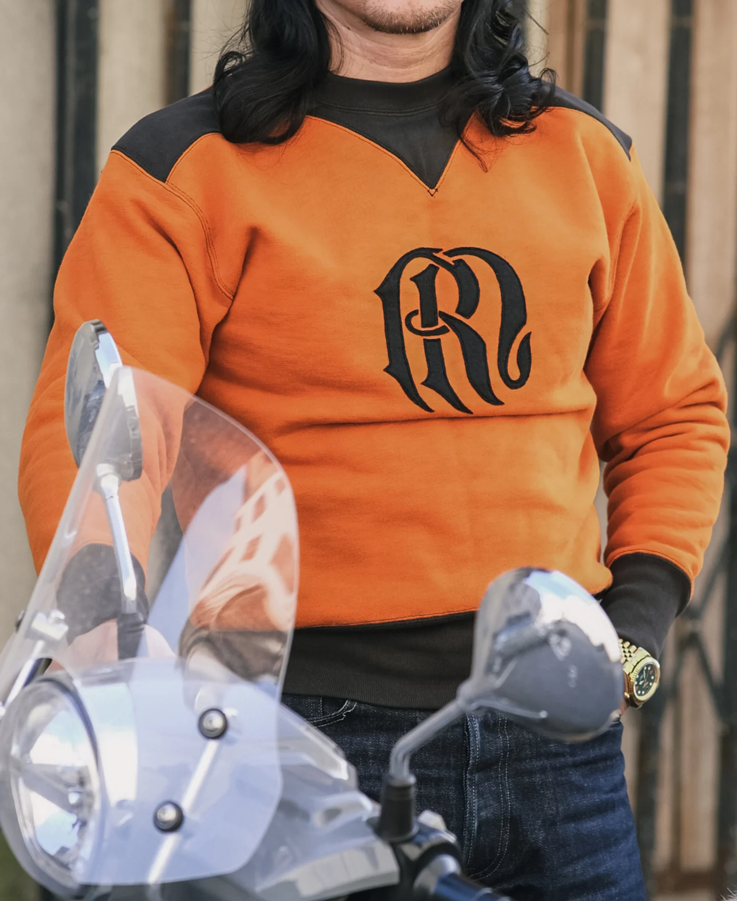 V-Inset Two-Tone Sweatshirt - Orange - Image 3