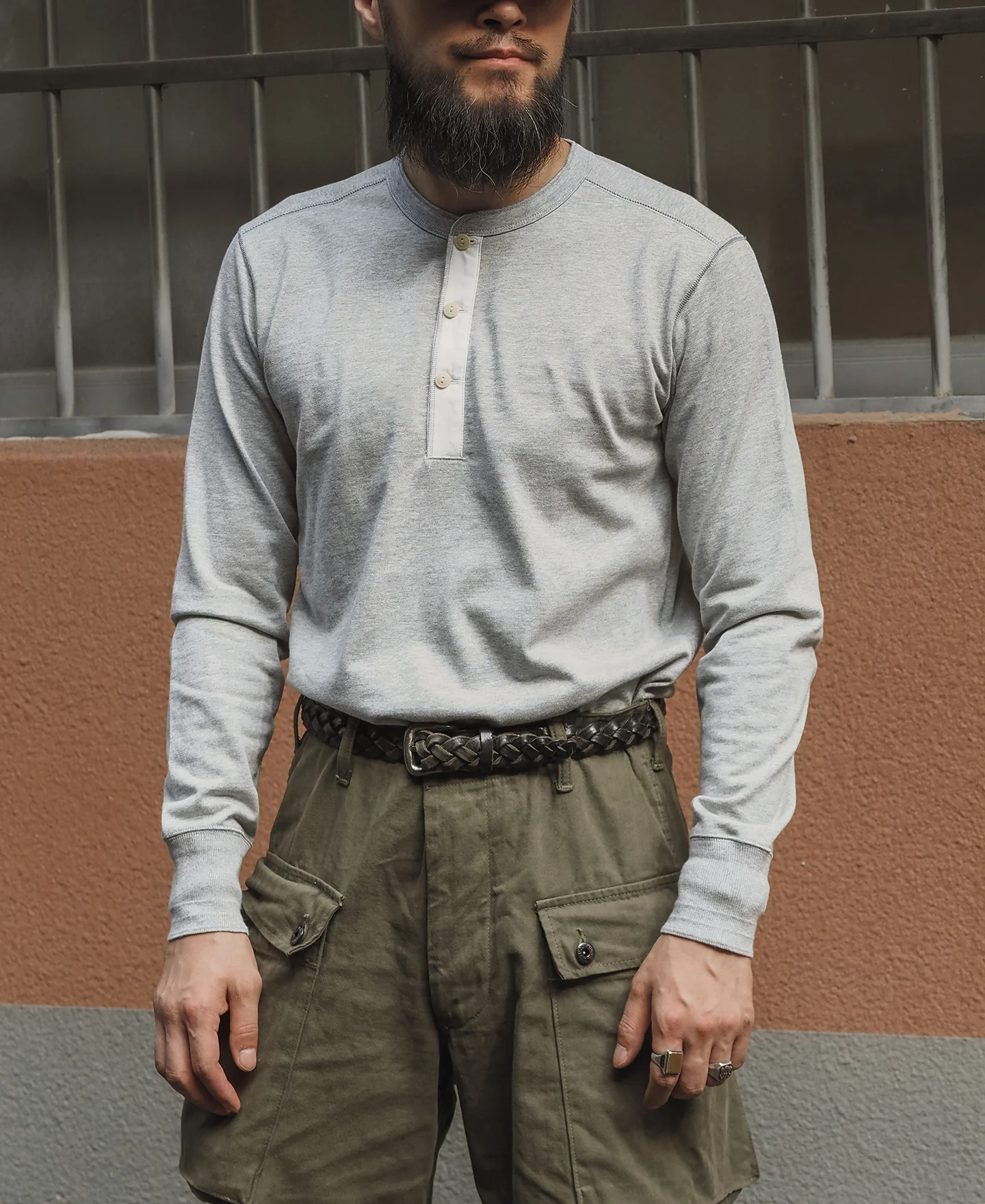 Vintage Long Sleeve Henley Shirt - Gray - Image 4