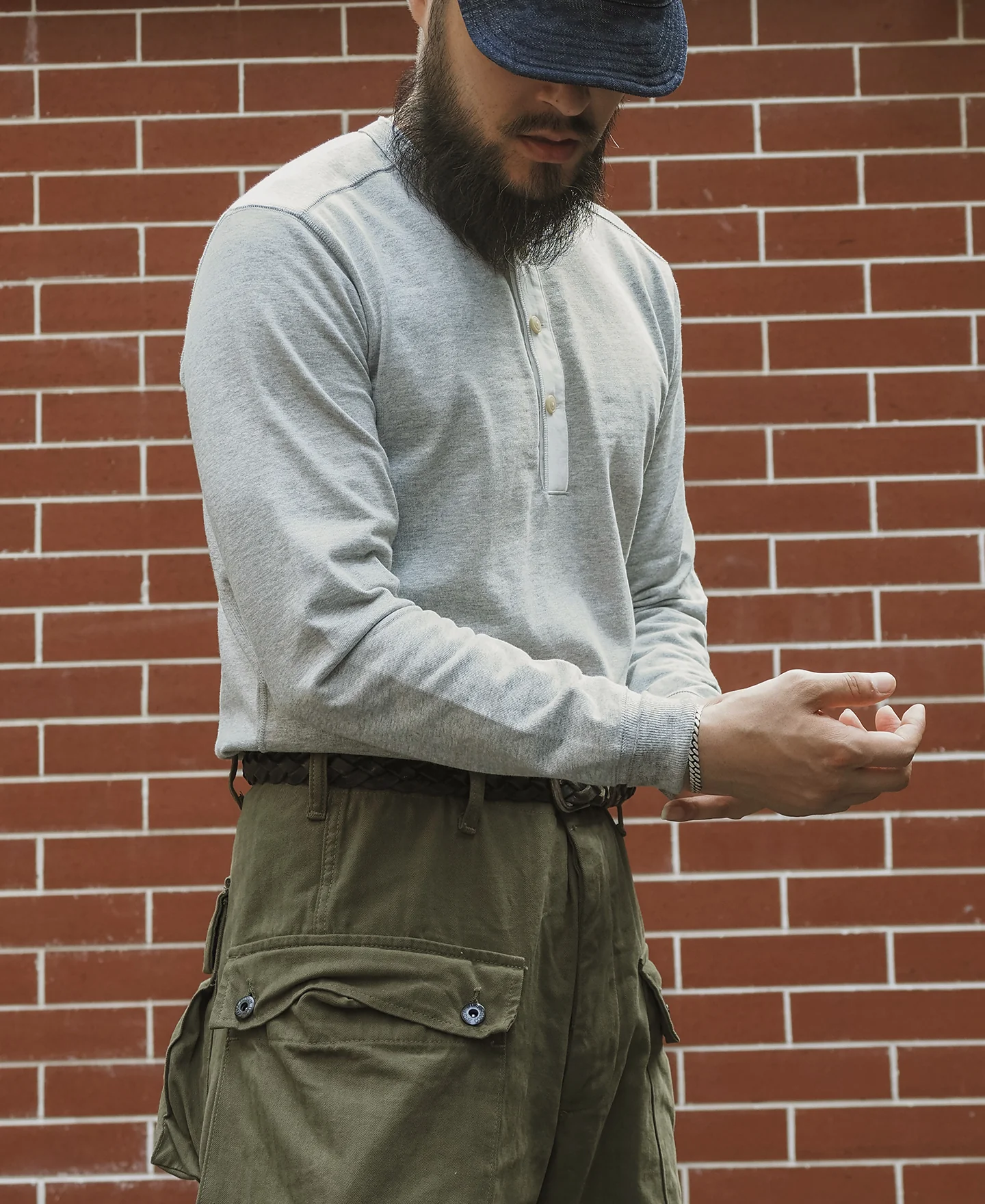 Vintage Long Sleeve Henley Shirt - Gray - Image 5