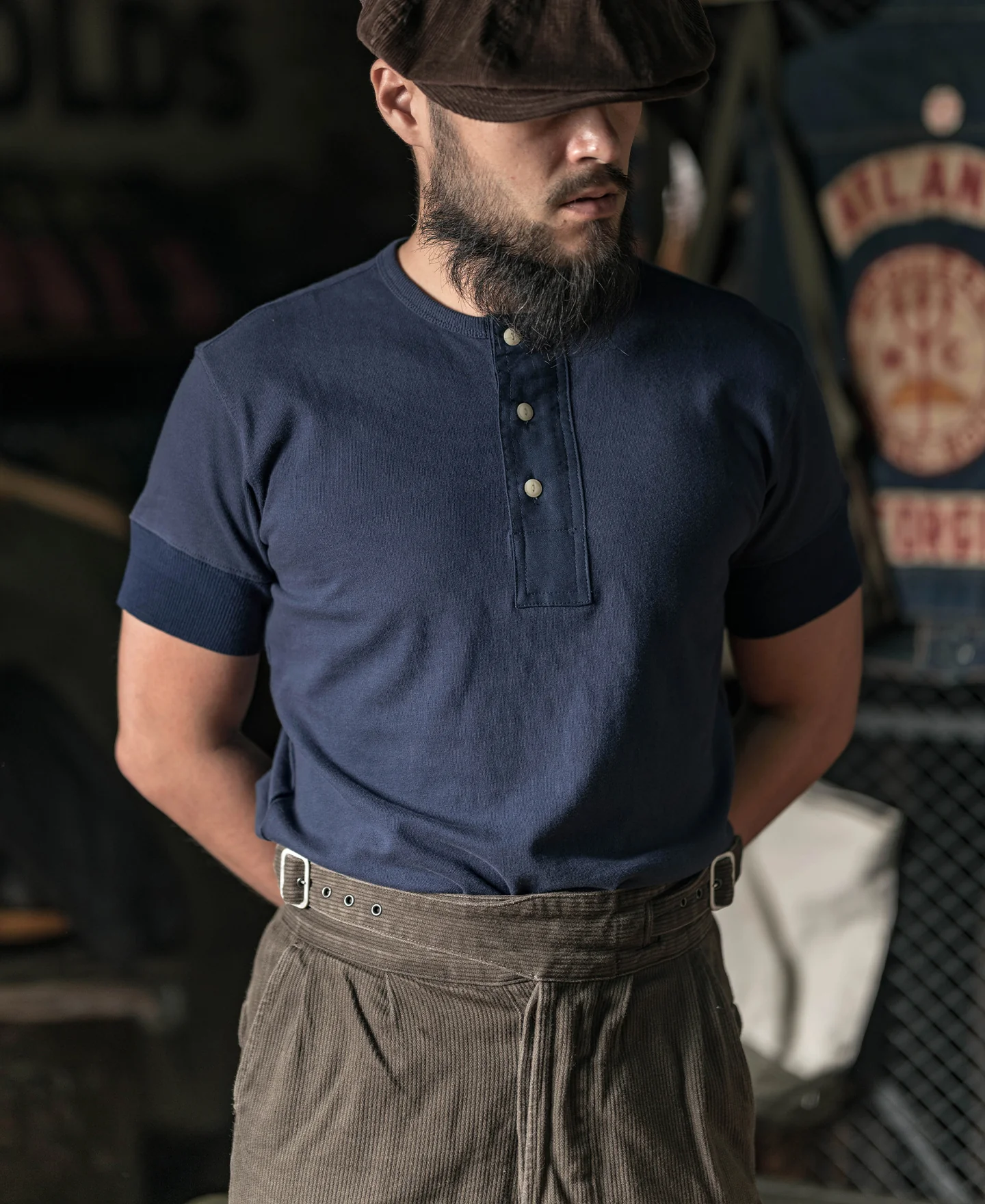 Vintage Short Sleeve Henley T-Shirt - Navy - Image 4