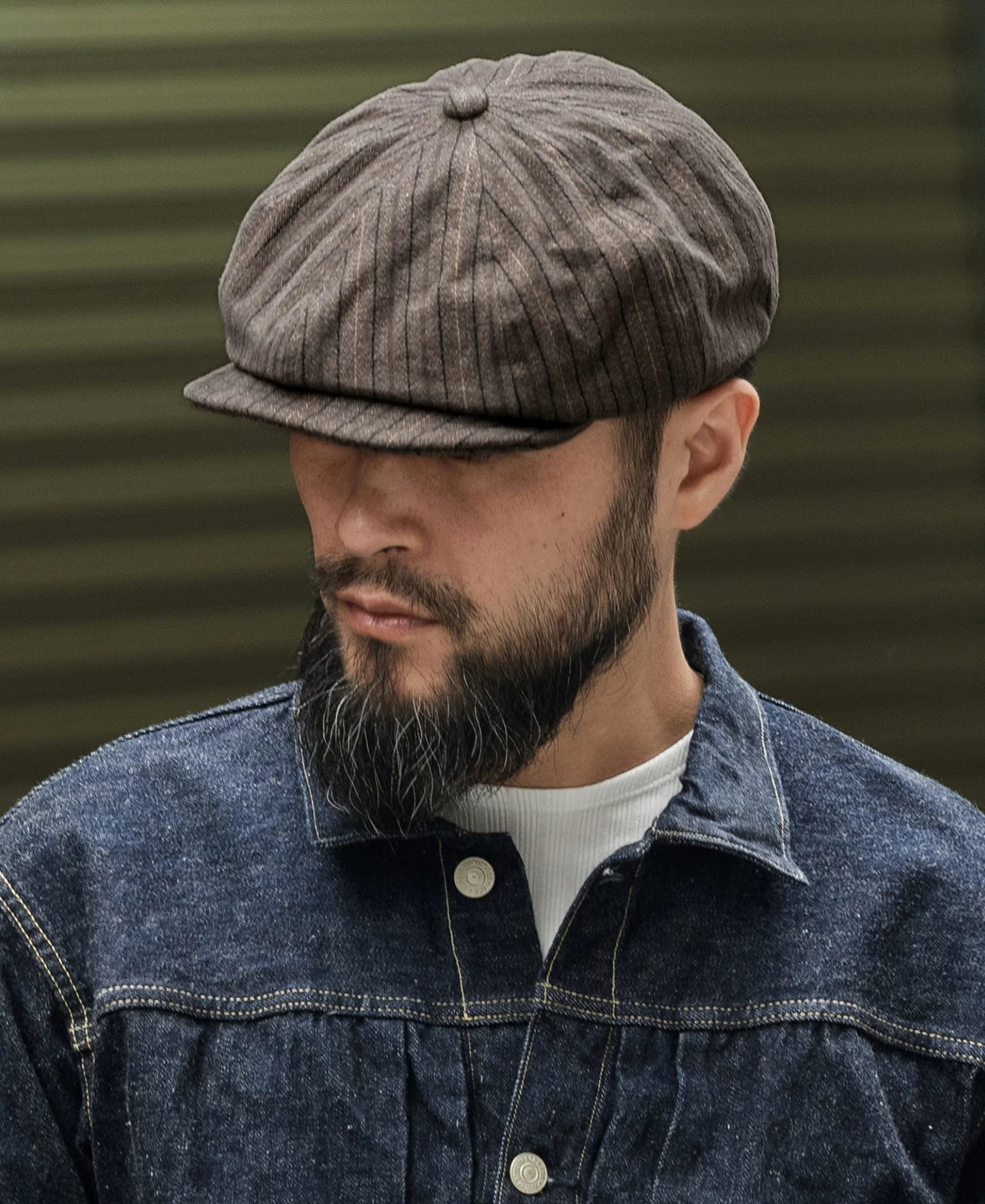 Yarn-Dyed Stripe Newsboy Cap  - Brown - Image 4